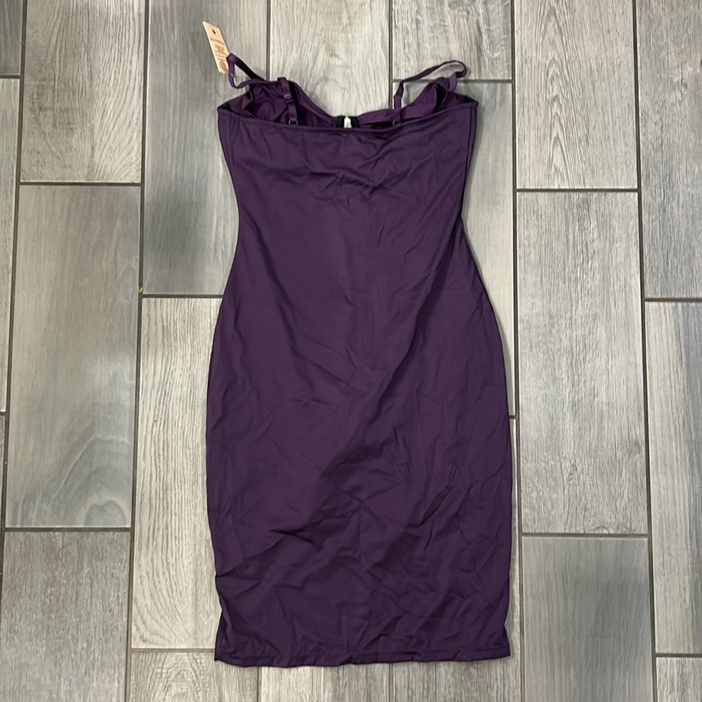 Popilush Shapewear Mesh Corset Panel Built-In Sculpting Midi Dress - Picture 10 of 12